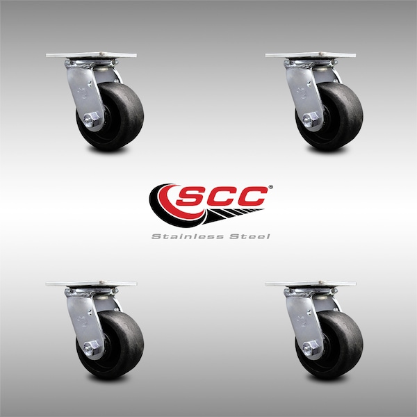 4 Inch SS Glass Filled Nylon Wheel Swivel Caster Set with Roller Bearings SCC